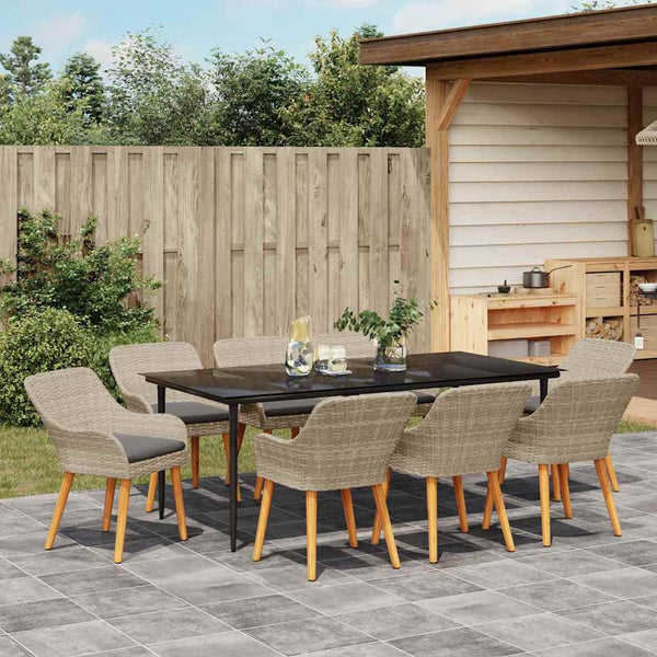 Garten Essgruppe 9-teilig Hellgrau Poly-Rattan mit Kissen