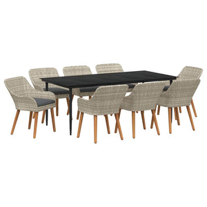 Garten Essgruppe 9-teilig Hellgrau Poly-Rattan mit Kissen
