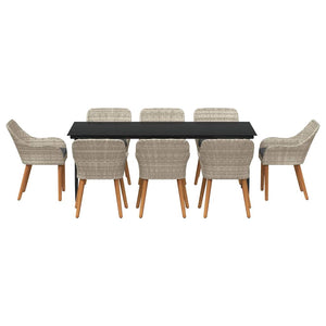 Garten Essgruppe 9-teilig Hellgrau Poly-Rattan mit Kissen