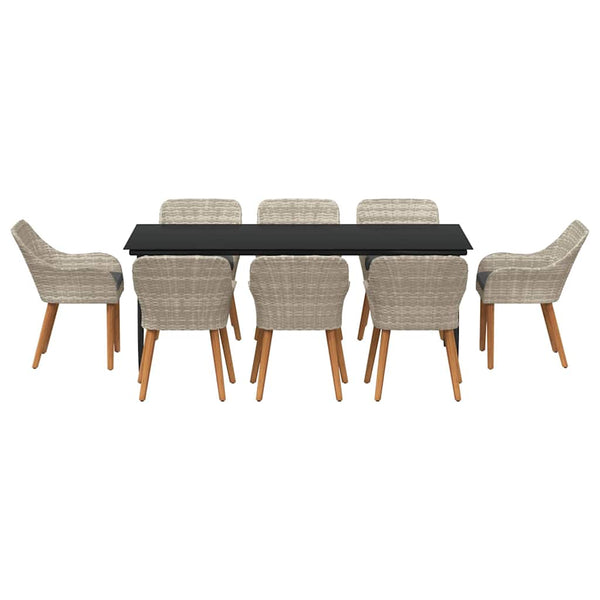 Garten Essgruppe 9-teilig Hellgrau Poly-Rattan mit Kissen