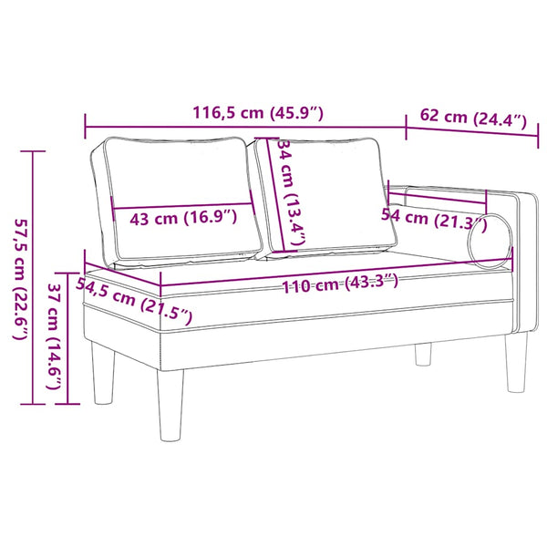 Weinrote Chaiselongue mit Kissen