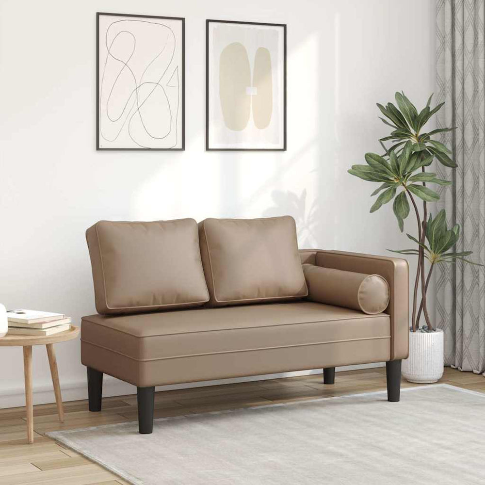 vidaXL Chaise longue avec coussin cappuccino en similicuir