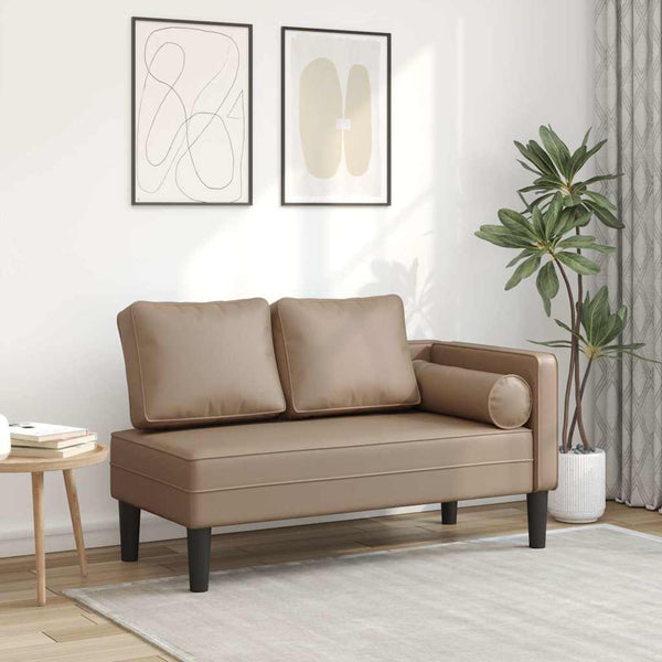 Chaiselongue Cappuccino Kunstleder mit Kissen