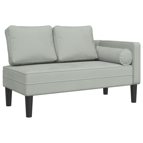 Hellgraue Samt Chaiselongue mit Kissen