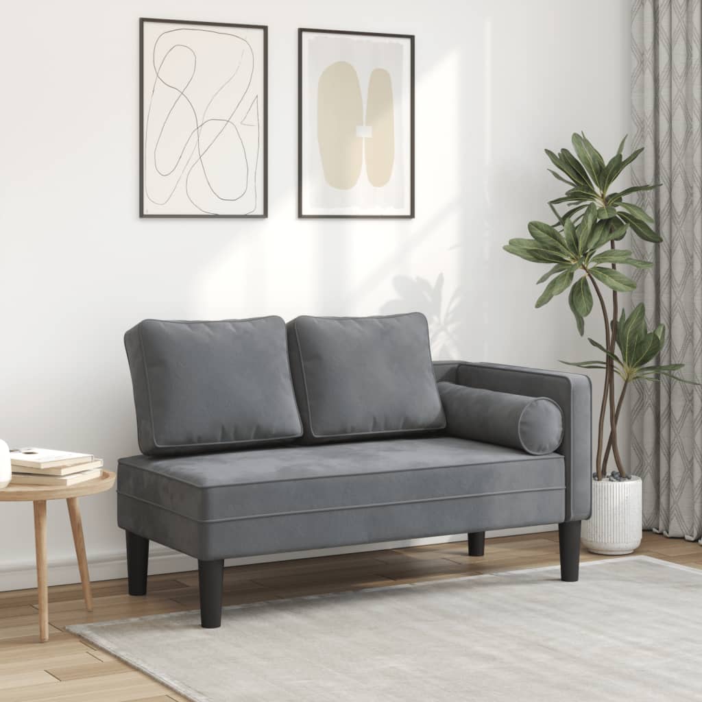 Dunkelgraue Samt Chaiselongue mit Kissen