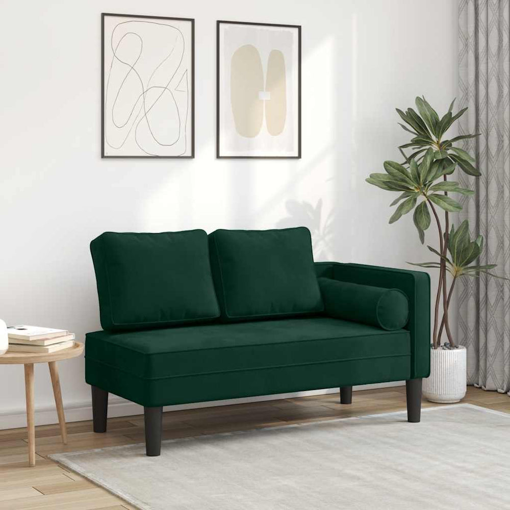 vidaXL Chaise longue avec coussin velours vert foncé