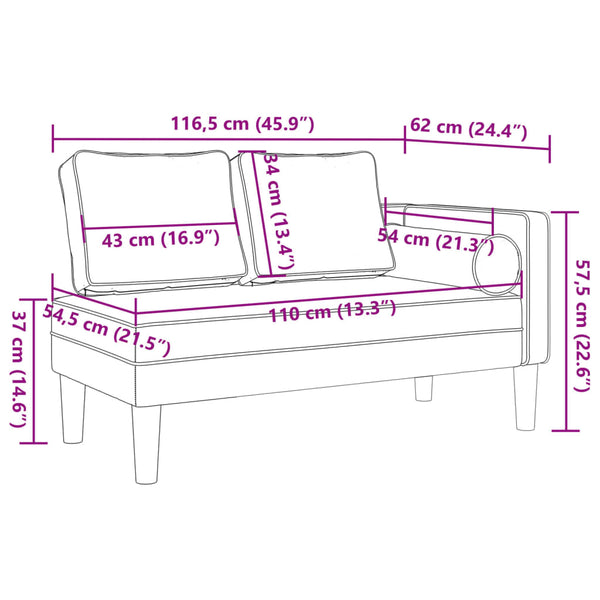 Chaiselongue Rosa Samt mit Kissen
