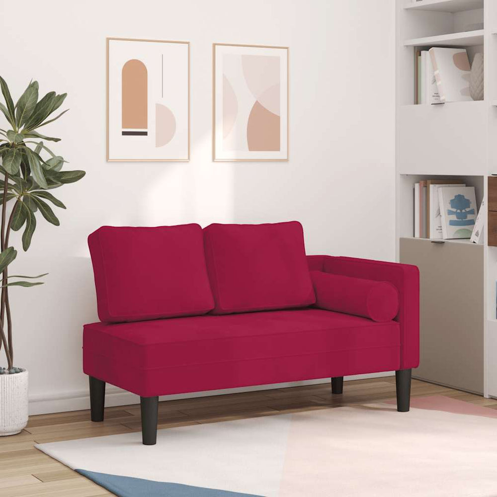 vidaXL Chaise longue avec coussin velours rouge bordeaux