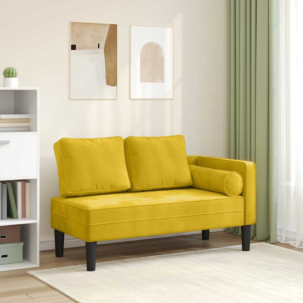 Gelbe Samt Chaiselongue mit Kissen
