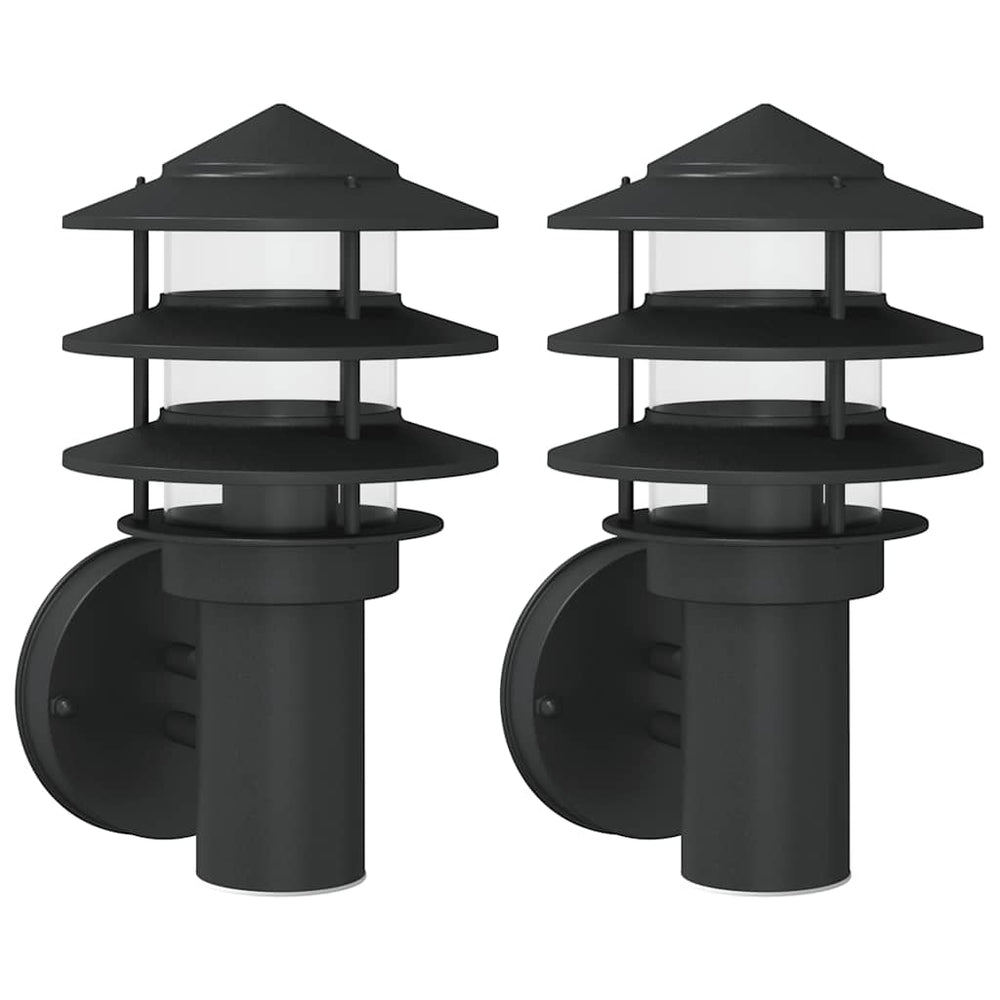Außenwandleuchten 2er Set Schwarz Edelstahl
