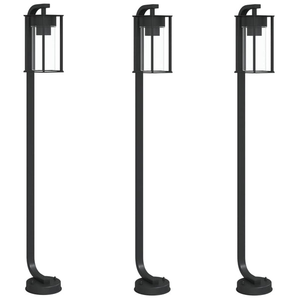 Wegeleuchten Set, 3 Stk, Schwarz, 100cm, Edelstahl