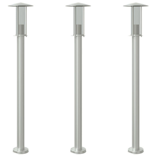 Edelstahl Wegeleuchten 3er Set, Silber, 100cm