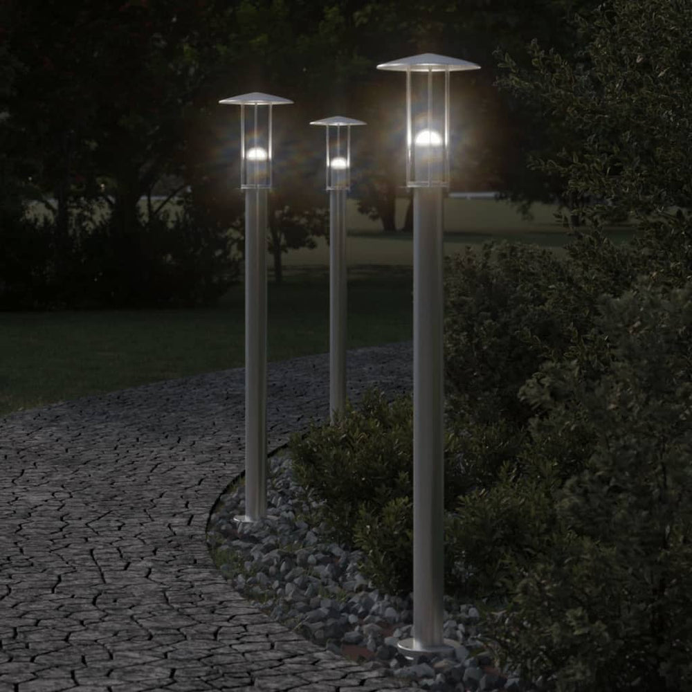 Edelstahl Wegeleuchten 3er Set, Silber, 100cm