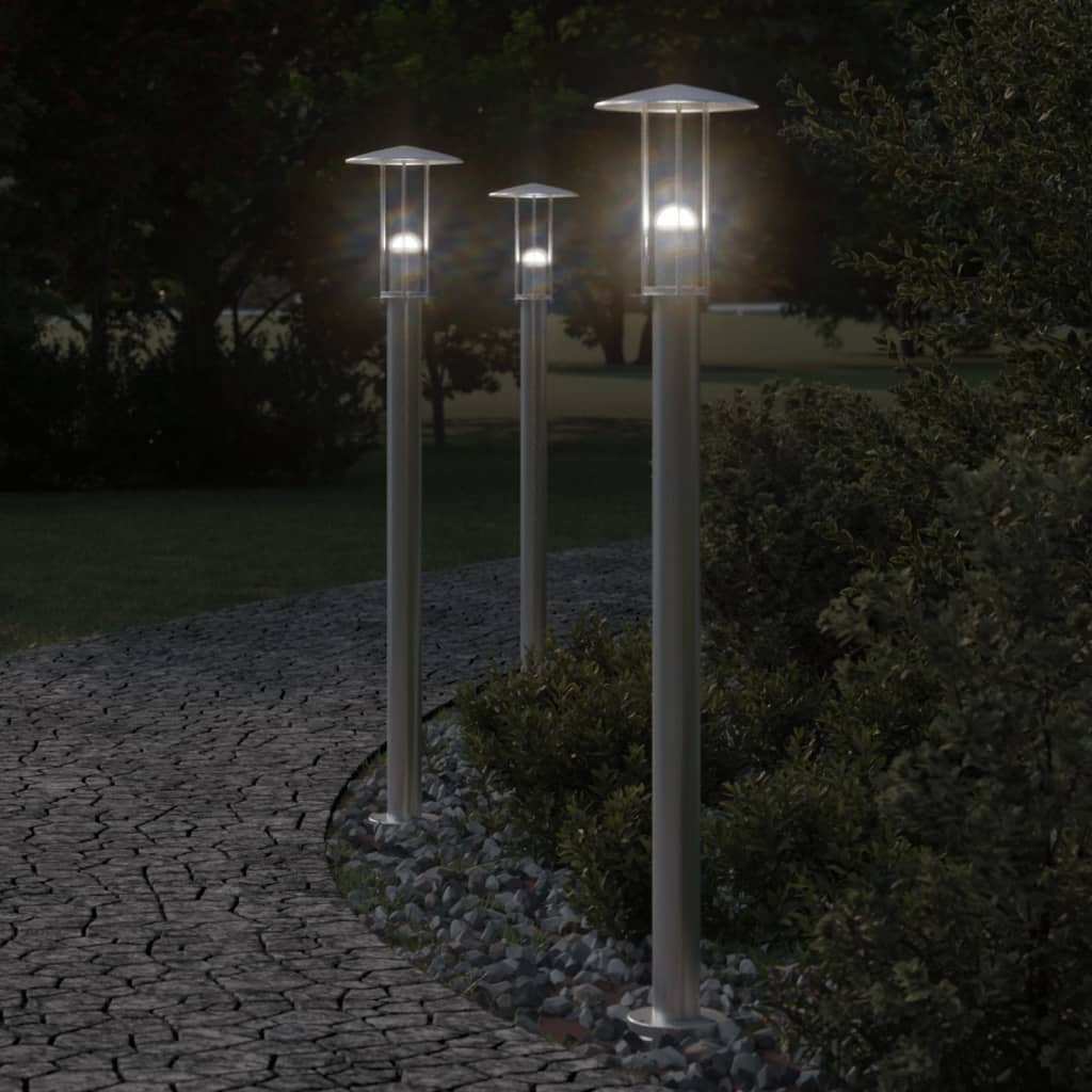 Edelstahl Wegeleuchten 3er Set, Silber, 100cm