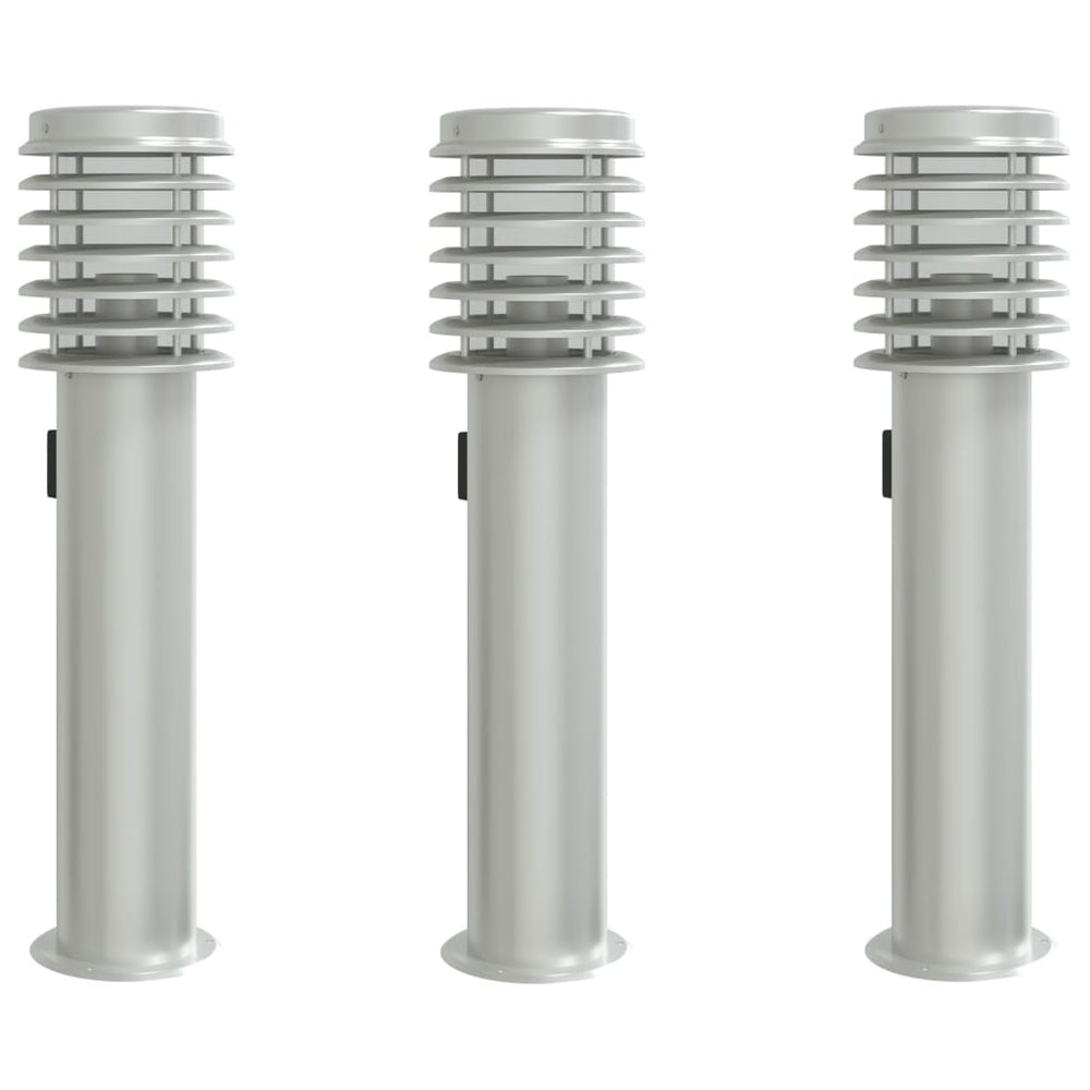 Wegeleuchten mit Steckdose, 3er Set, Edelstahl