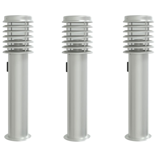 Wegeleuchten mit Steckdose, 3er Set, Edelstahl