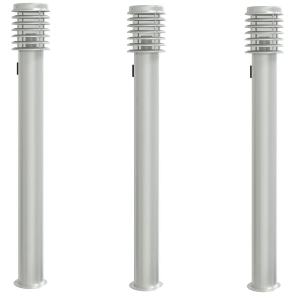 Wegeleuchten mit Steckdose, 3er Set, Edelstahl