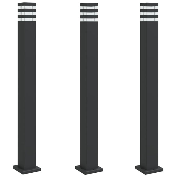 Schwarze Wegeleuchten 3er Set, 110cm