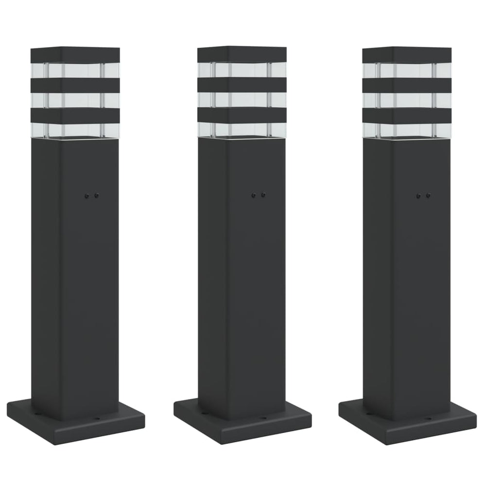 Wegeleuchten mit Steckdose, 3er Set, Schwarz