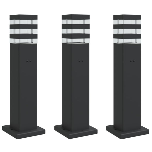 Wegeleuchten mit Steckdose, 3er Set, Schwarz