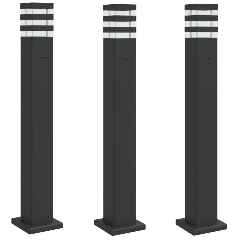 Wegeleuchten mit Steckdose, 3er Set, Schwarz, 80cm