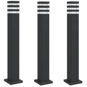 Wegeleuchten mit Steckdose, 3er Set, Schwarz, 80cm