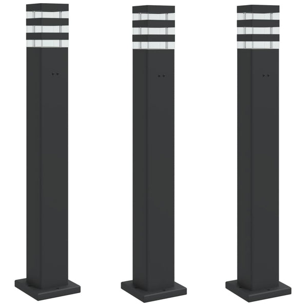 Wegeleuchten mit Steckdose, 3er Set, Schwarz, 80cm