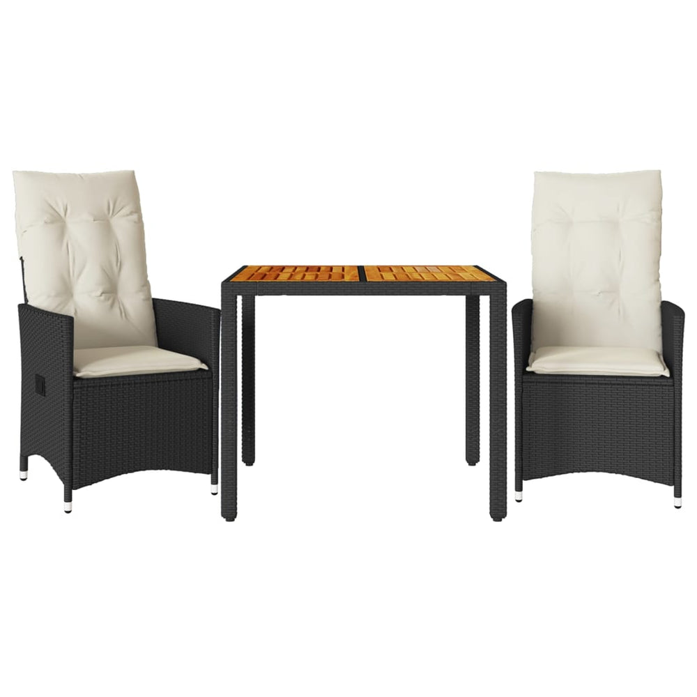 3-tlg. Bistro-Set Schwarz Poly Rattan Akazie