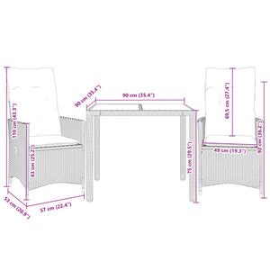 3-tlg. Bistro-Set Schwarz Poly Rattan Akazie