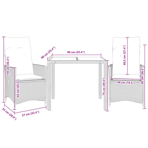 3-tlg. Bistro-Set Schwarz Poly Rattan Akazie