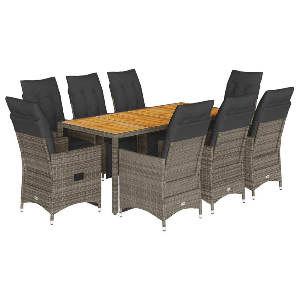 9-teiliges Garten Bistro Set Grau Rattan