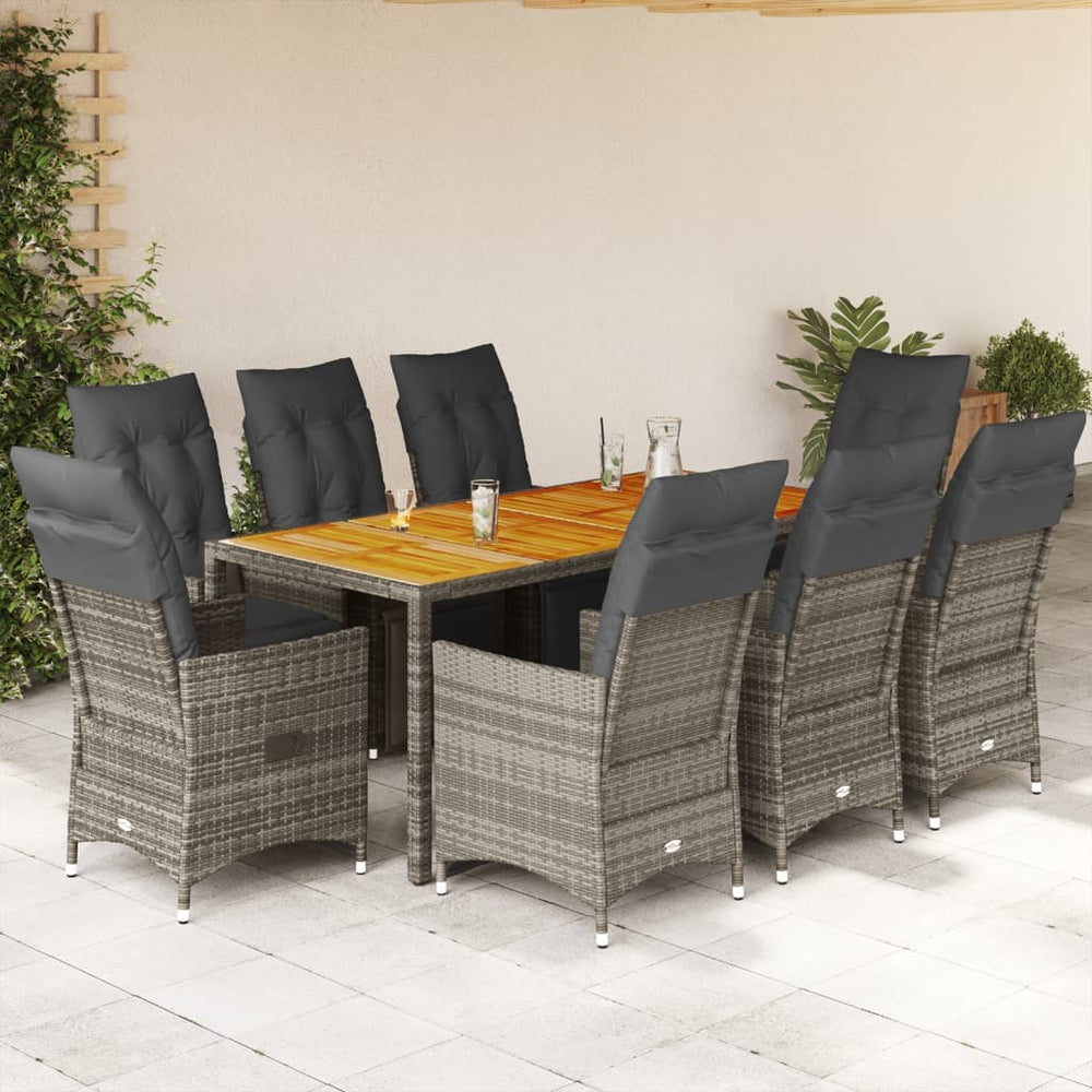9-teiliges Garten Bistro Set Grau Rattan