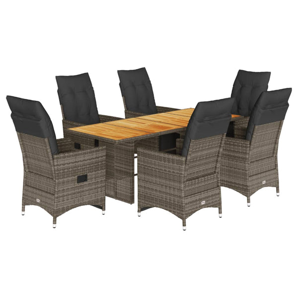 7-tlg. Garten Bistro Set Grau Poly Rattan