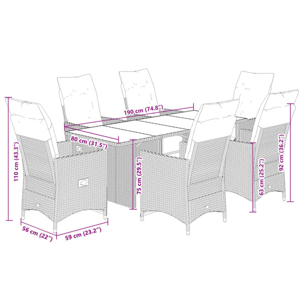 7-tlg. Garten Bistro Set Grau Poly Rattan