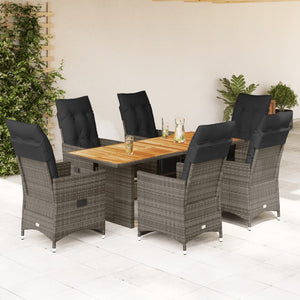 7-tlg. Garten Bistro Set Grau Poly Rattan