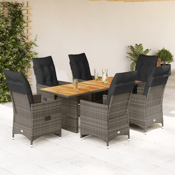 7-tlg. Garten Bistro Set Grau Poly Rattan
