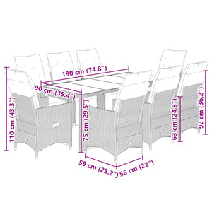 9-teiliges Garten-Bistro-Set Braun Rattan