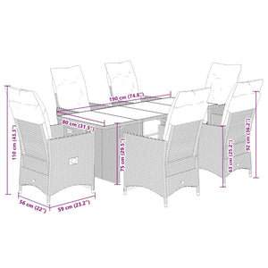 7-tlg. Garten Bistro Set Braun Poly Rattan