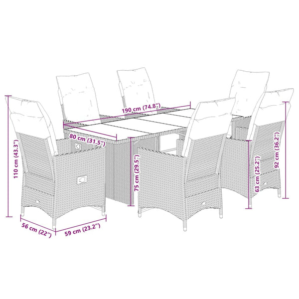 7-tlg. Garten Bistro Set Braun Poly Rattan