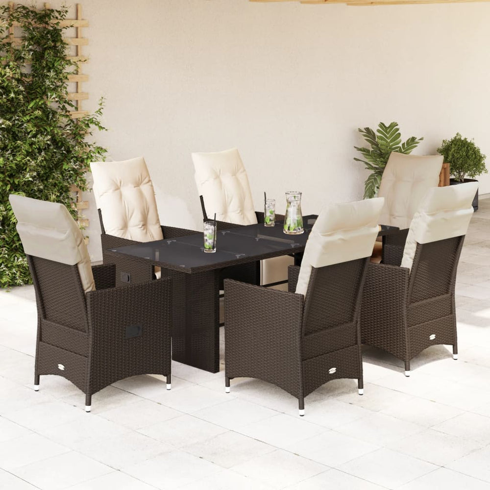 vidaXL Ensemble de bistrot de jardin 7 pcs avec coussins Marron Résine tressée