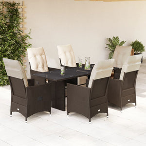 7-tlg. Garten Bistro Set Braun Poly Rattan