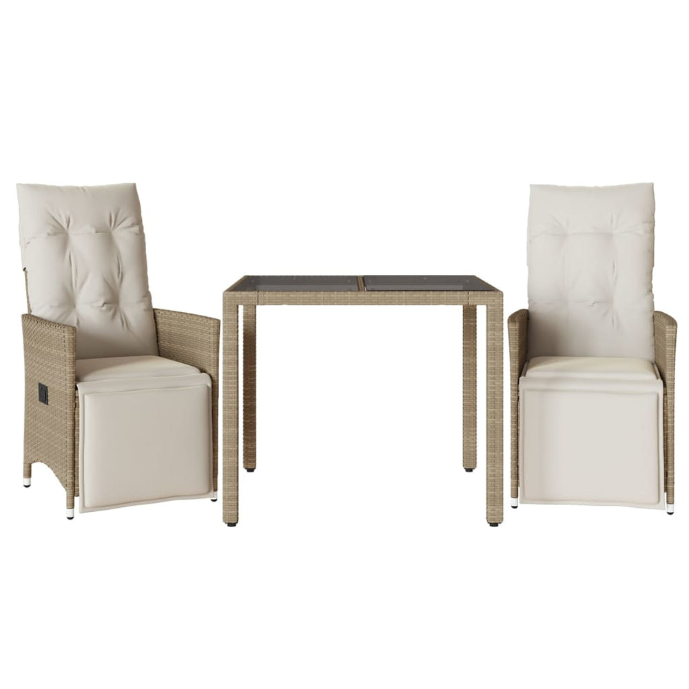 vidaXL Ensemble de bistrot de jardin 3 pcs avec coussins Beige Résine tressée