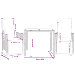 3-tlg. Garten Bistro Set Beige Poly Rattan