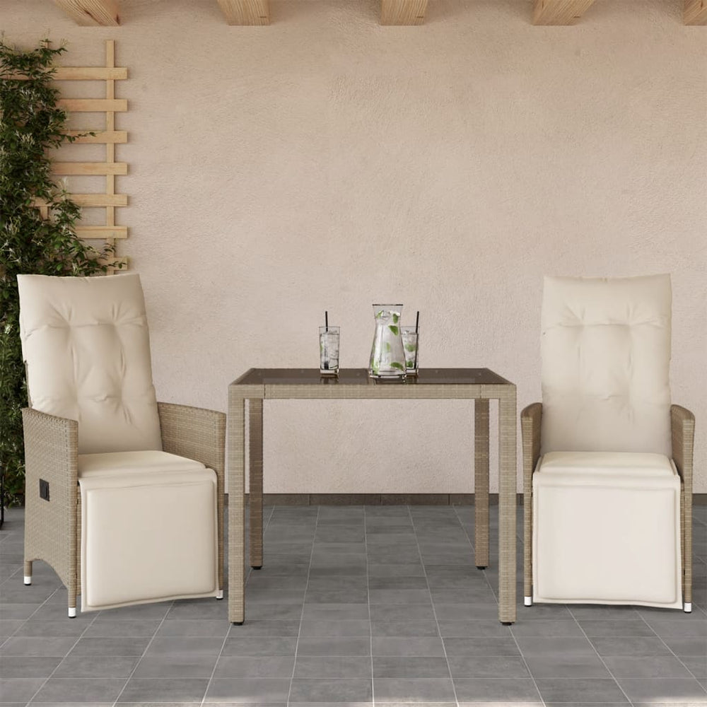 vidaXL Ensemble de bistrot de jardin 3 pcs avec coussins Beige Résine tressée