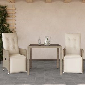 3-tlg. Garten Bistro Set Beige Poly Rattan