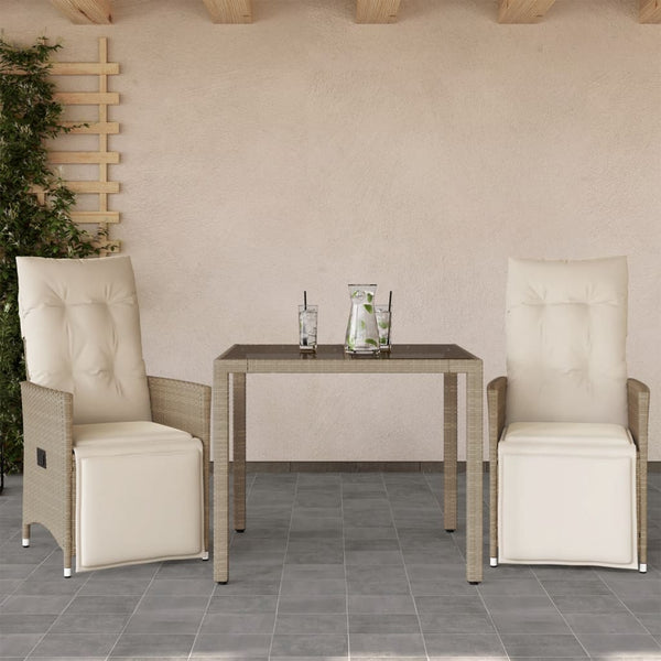 3-tlg. Garten Bistro Set Beige Poly Rattan