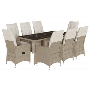 9-teiliges Garten-Bistro-Set Beige Poly Rattan