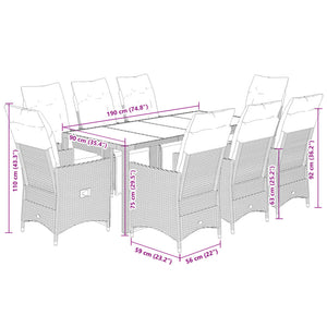 9-teiliges Garten-Bistro-Set Beige Poly Rattan