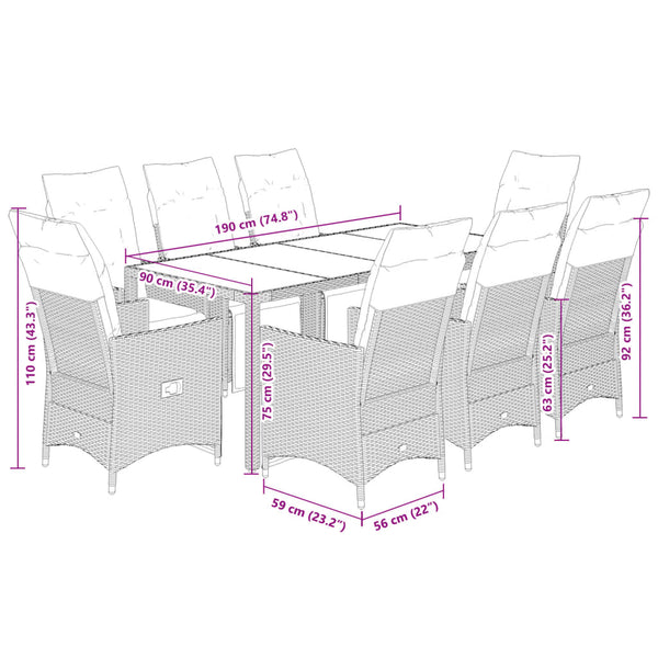 9-teiliges Garten-Bistro-Set Beige Poly Rattan