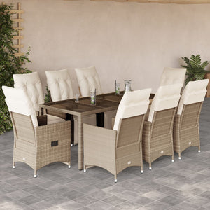 9-teiliges Garten-Bistro-Set Beige Poly Rattan